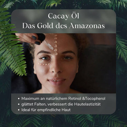 Bio Cacayöl auf der Haut, natürliches Retinol und Tocopherol,palmölfreie Anti-Ageing Pflege 
