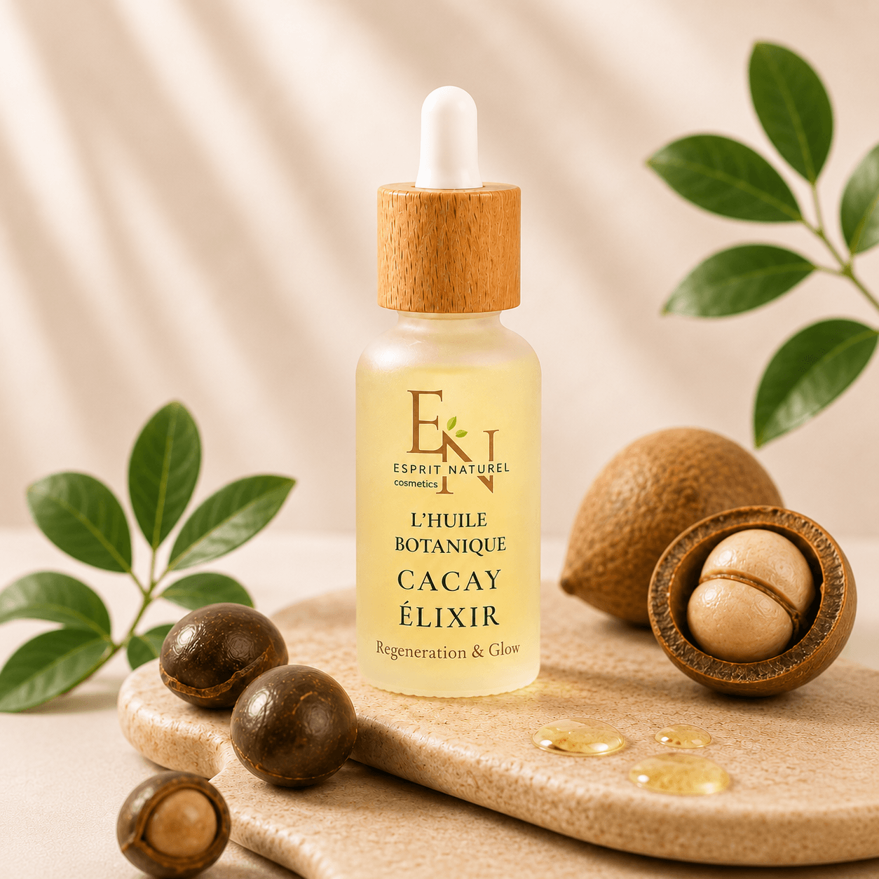 Esprit Naturel Cacay Elixir Gesichtsöl mit natürlichem Cacayöl in elegantem 1:1 Produktbild für Regeneration und Glow