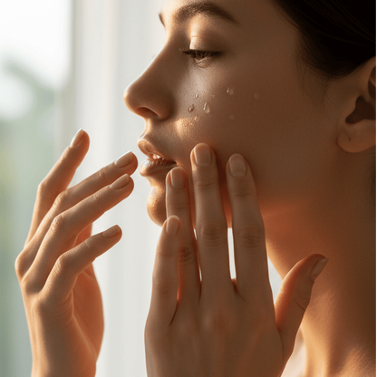 Frau trägt Cacay ÉLIXIR auf – pflegendes Gesichtsöl für Glow &amp; Regeneration mit pflanzlichem Retinol.