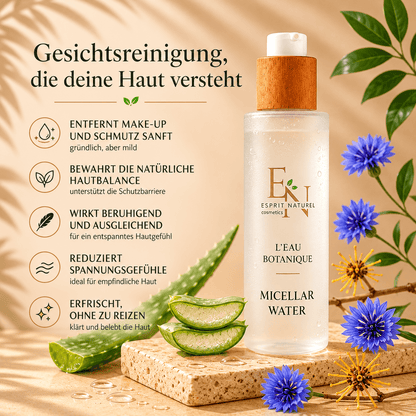 Esprit Naturel Micellar Water für sanfte Gesichtsreinigung – natürliches Mizellenwasser mit Aloe Vera und Kornblumenextrakt zur Entfernung von Make-up und Schmutz bei empfindlicher Haut